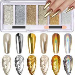 DRMODE Gold Silver Chrome Powder palette opened showing six colors for nail art
