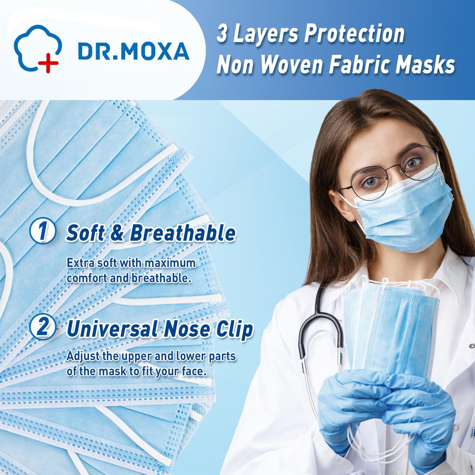 DR.MOXA soft elastic earloops ensure comfortable wear.