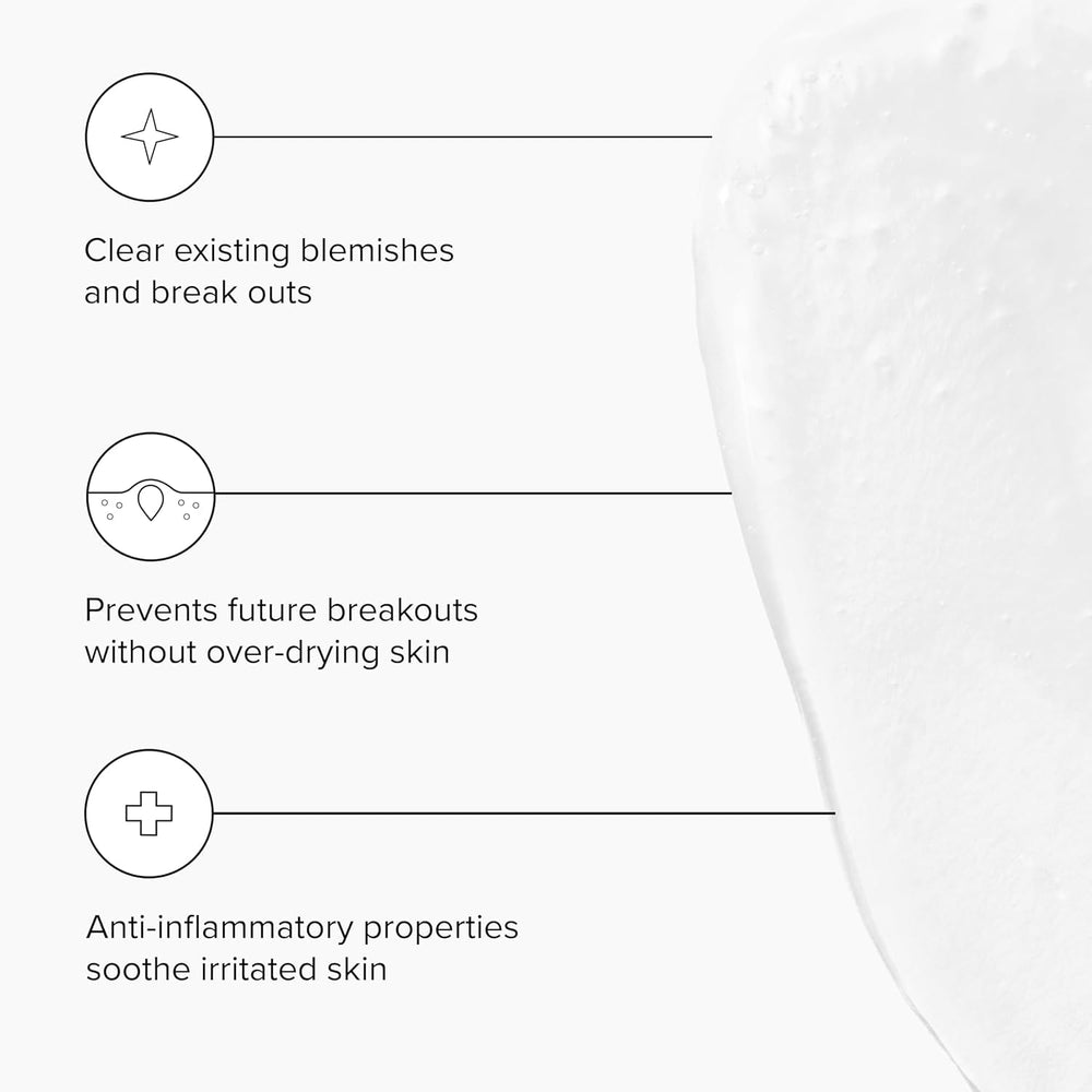 DRMTLGY Acne Cleanser foaming lather demonstrates gentle cleansing for makeup and oil removal.