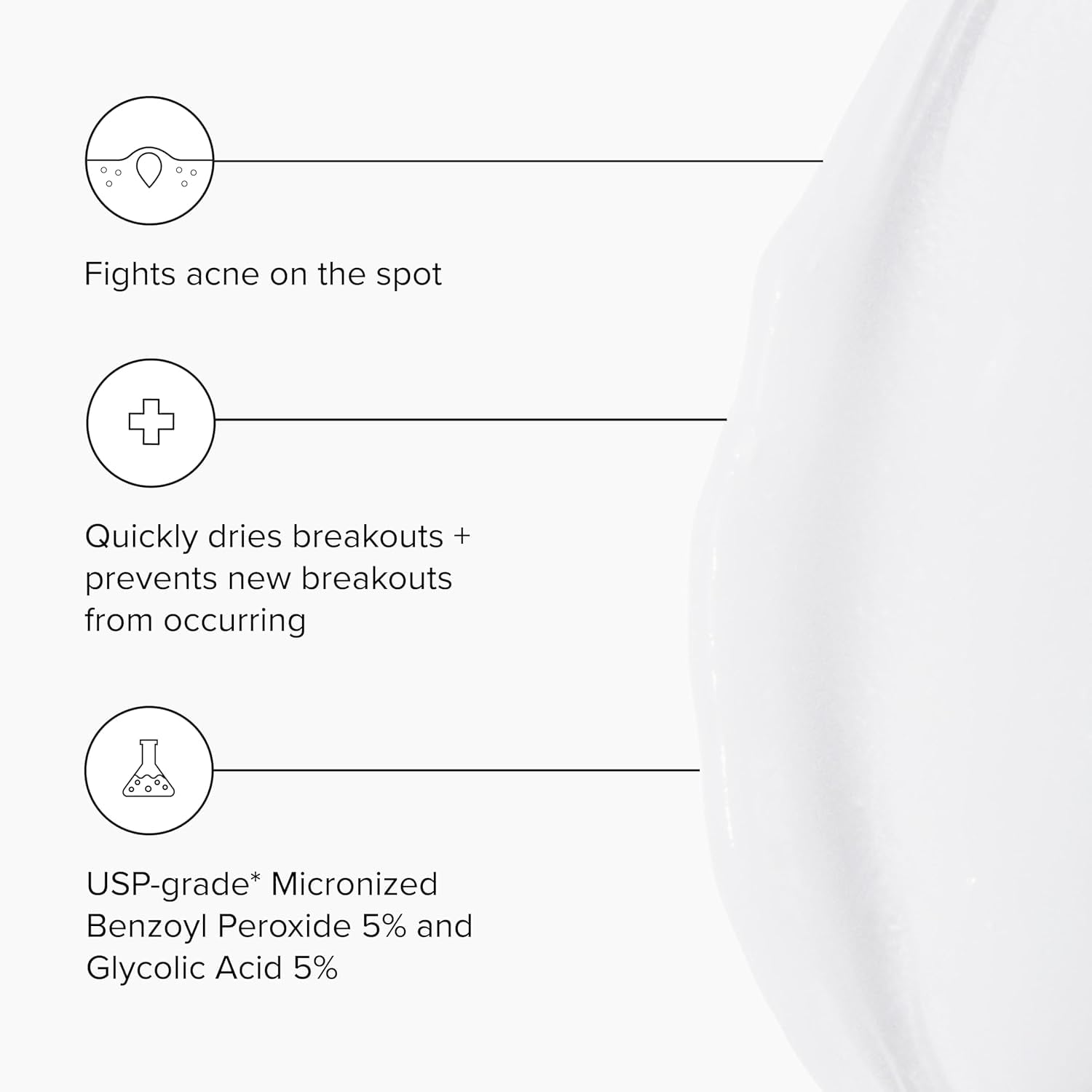 DRMTLGY Acne Spot Treatment serum texture shown for quick absorption.