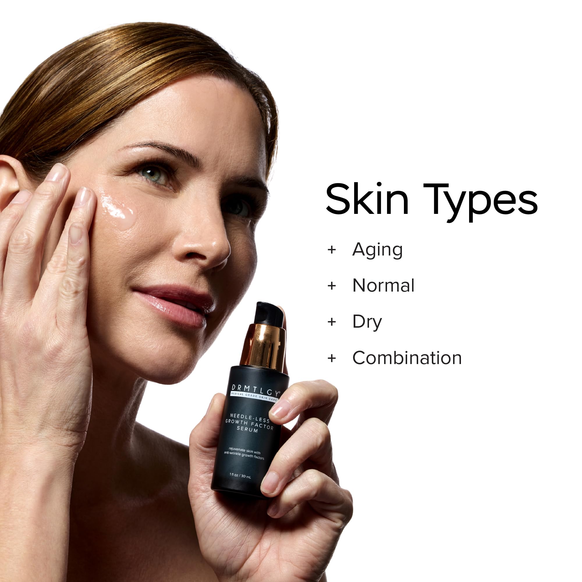 DRMTLGY firming effect close-up hints at smoother skin.