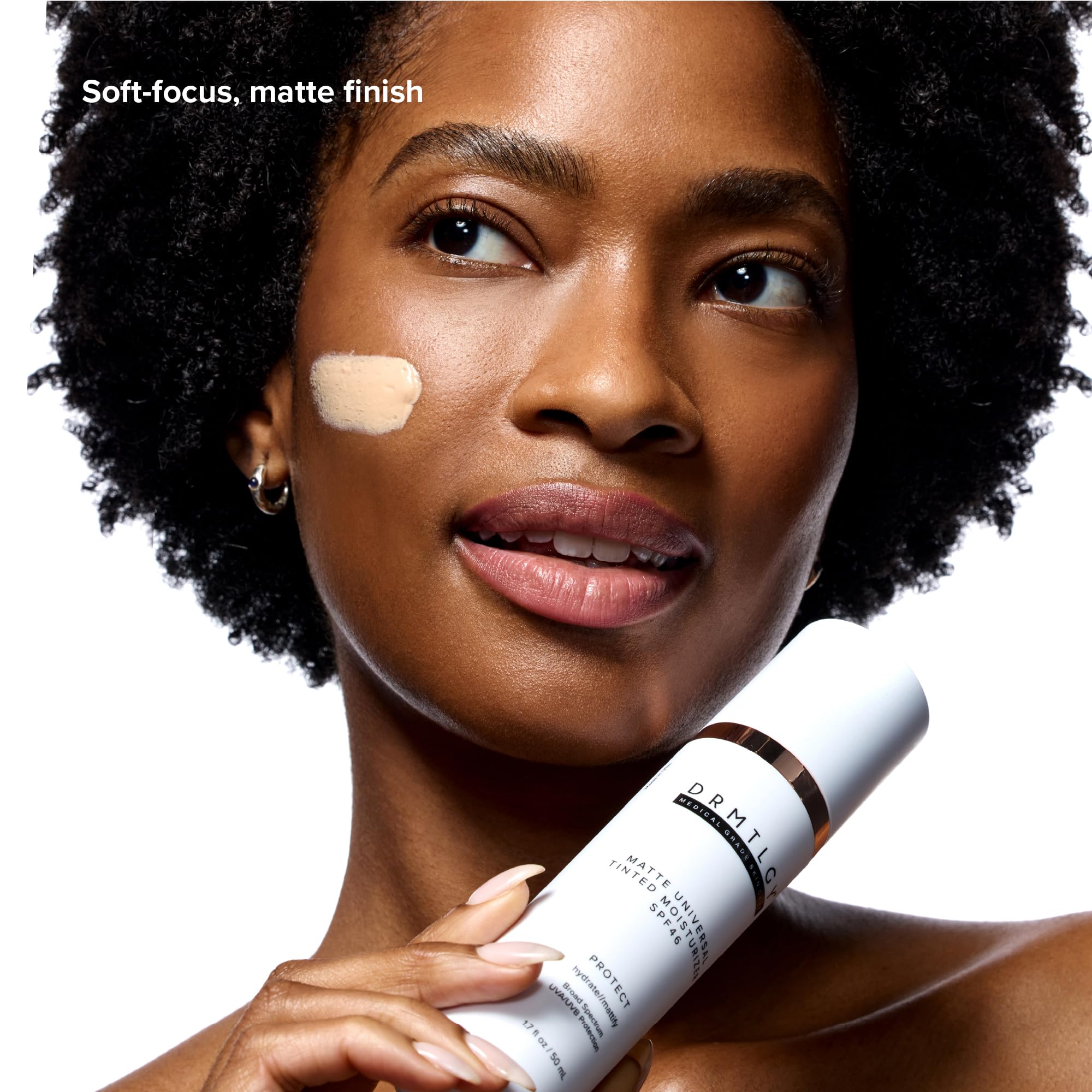 DRMTLGY Matte Universal Tinted Moisturizer swatch on hand shows sheer coverage and natural tint.