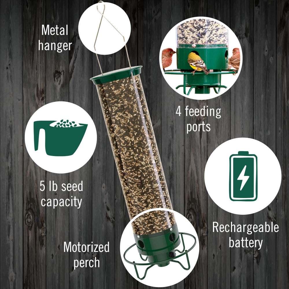 Droll Yankees Flipper holds five-pound seed capacity for multiple birds.