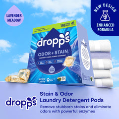 Dropps Lavender Meadow packaging highlighting plastic-free design