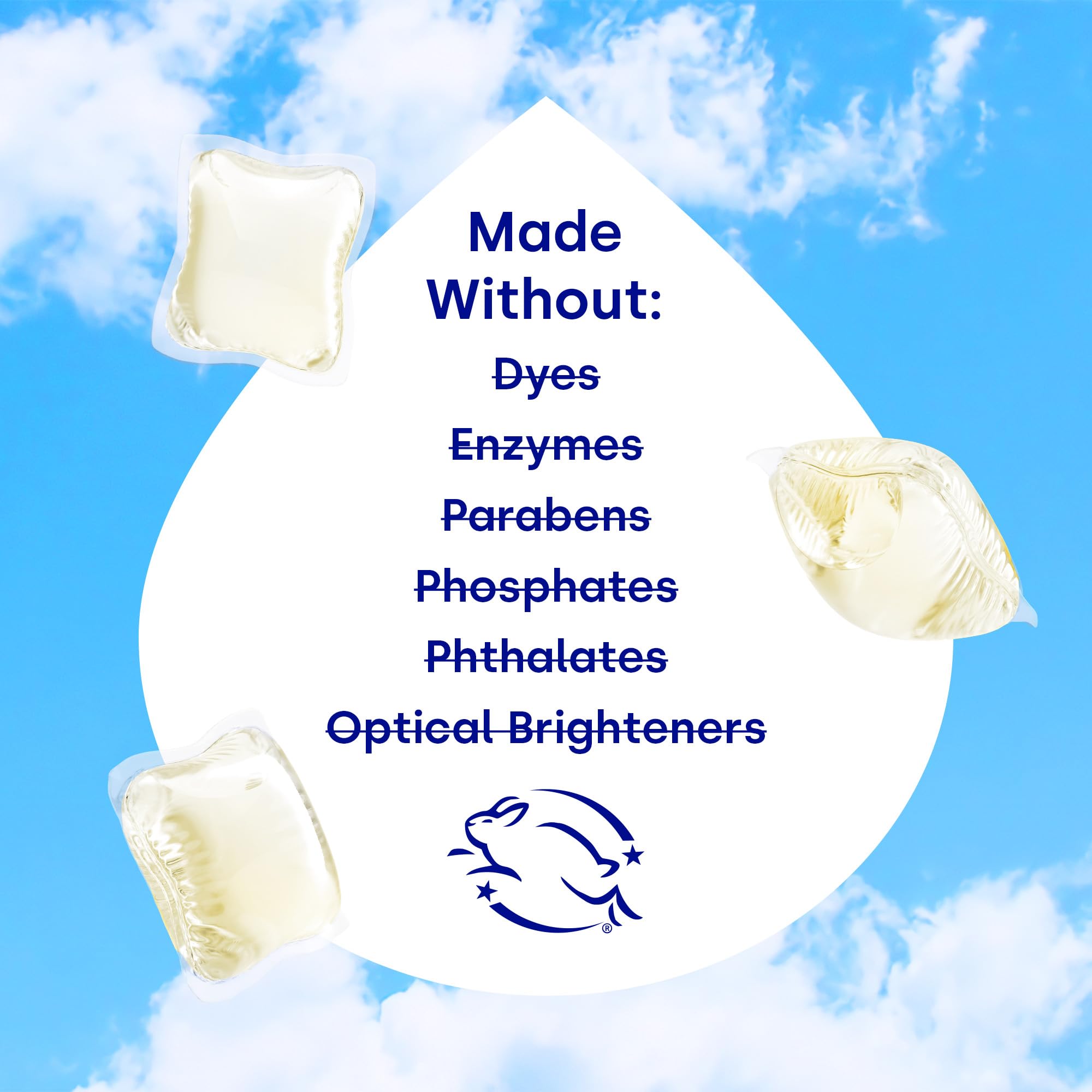 Dropps Sensitive Skin Pods Crisp Breeze label notes dye-free and cruelty-free claims