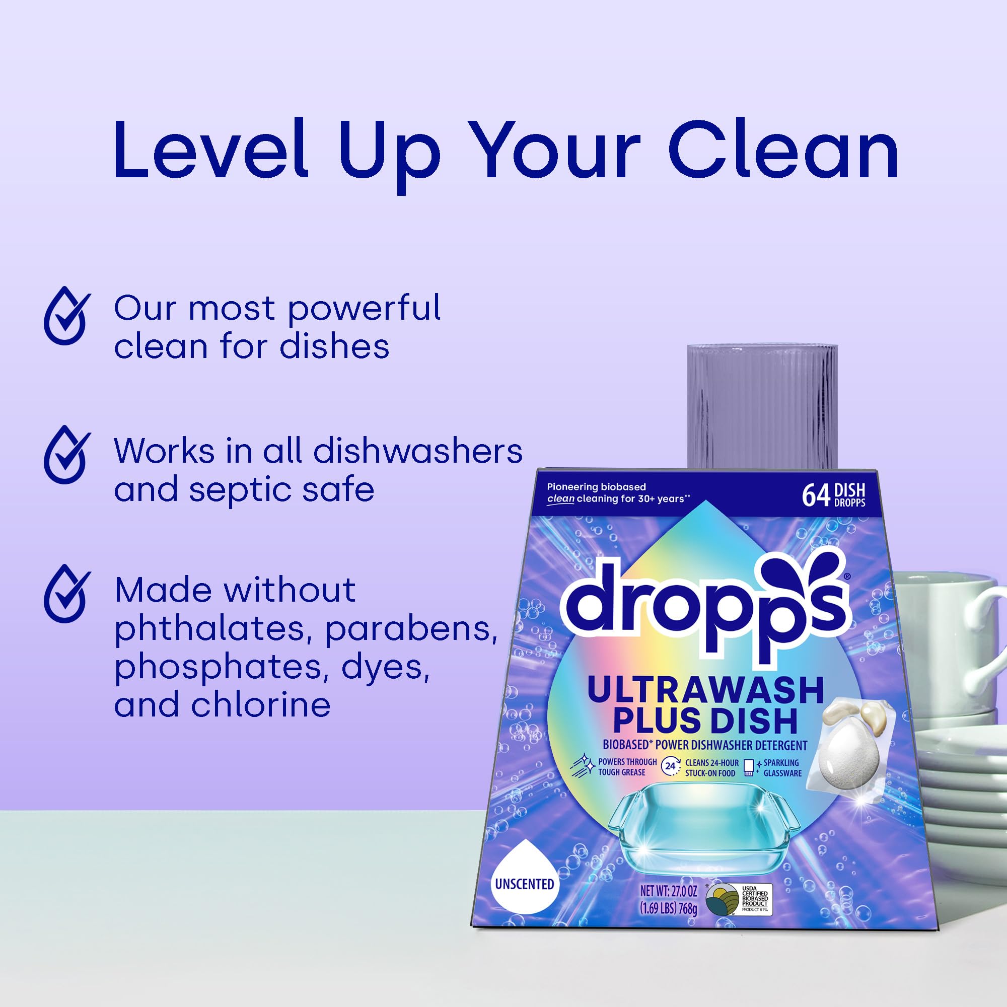 Compact, mess-free dosing pods from Dropps UltraWash Plus for easy loading.