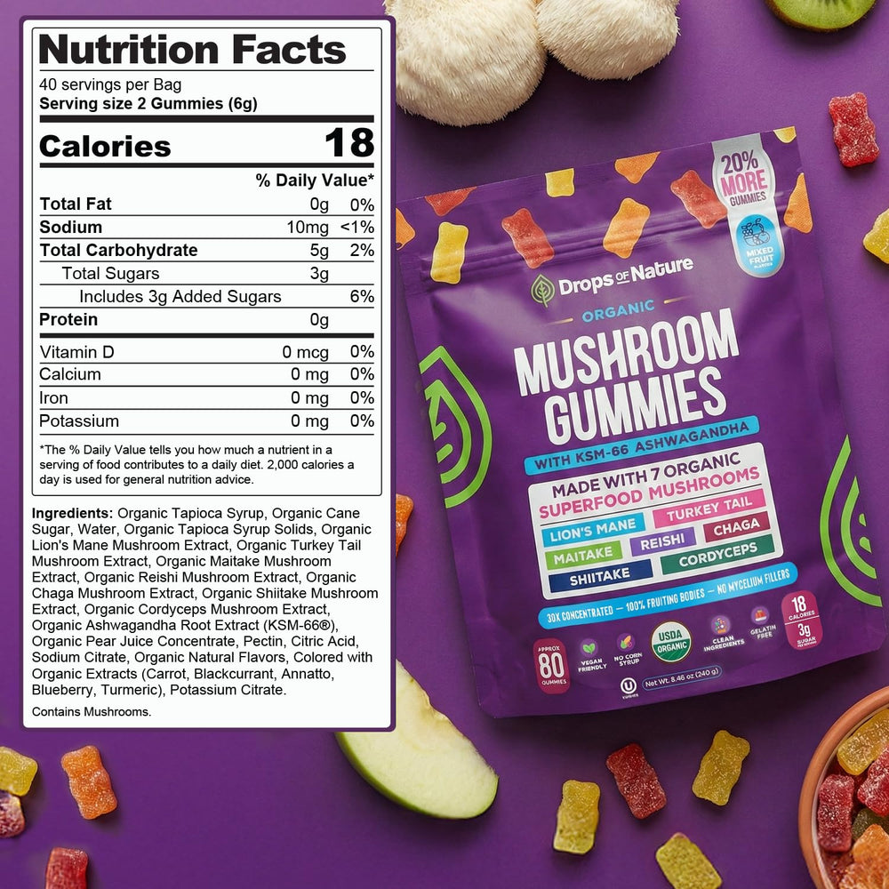 Drops Of Nature Chaga gummy close-up with premium texture