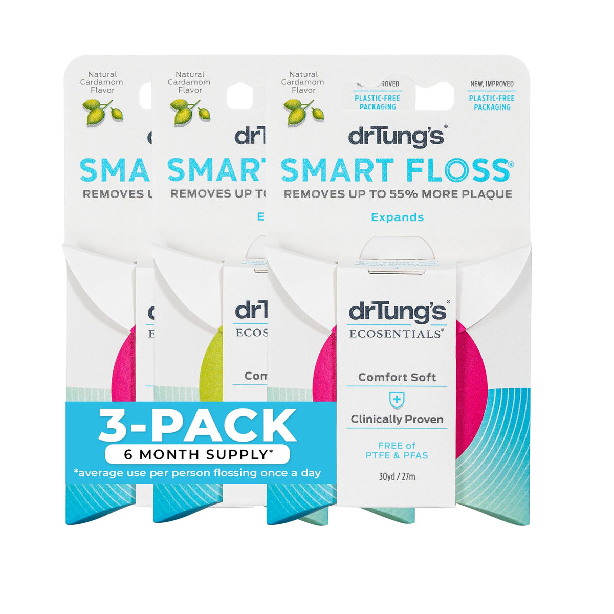 DrTung's Smart Floss pack of 3 with cardamom flavor for natural cleaning.
