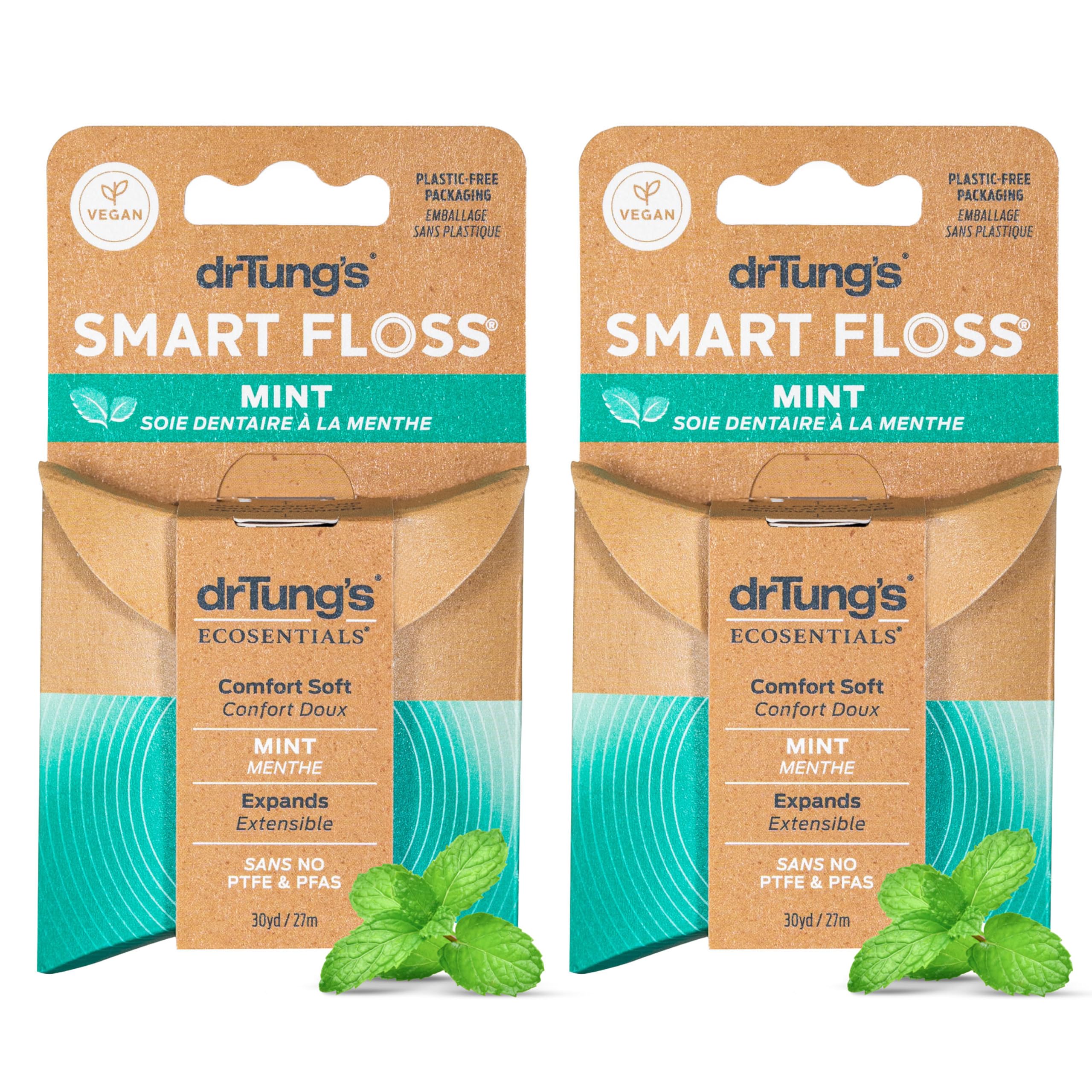 drTung's Smart Floss Mint expanding floss in use, reaching tight spaces.
