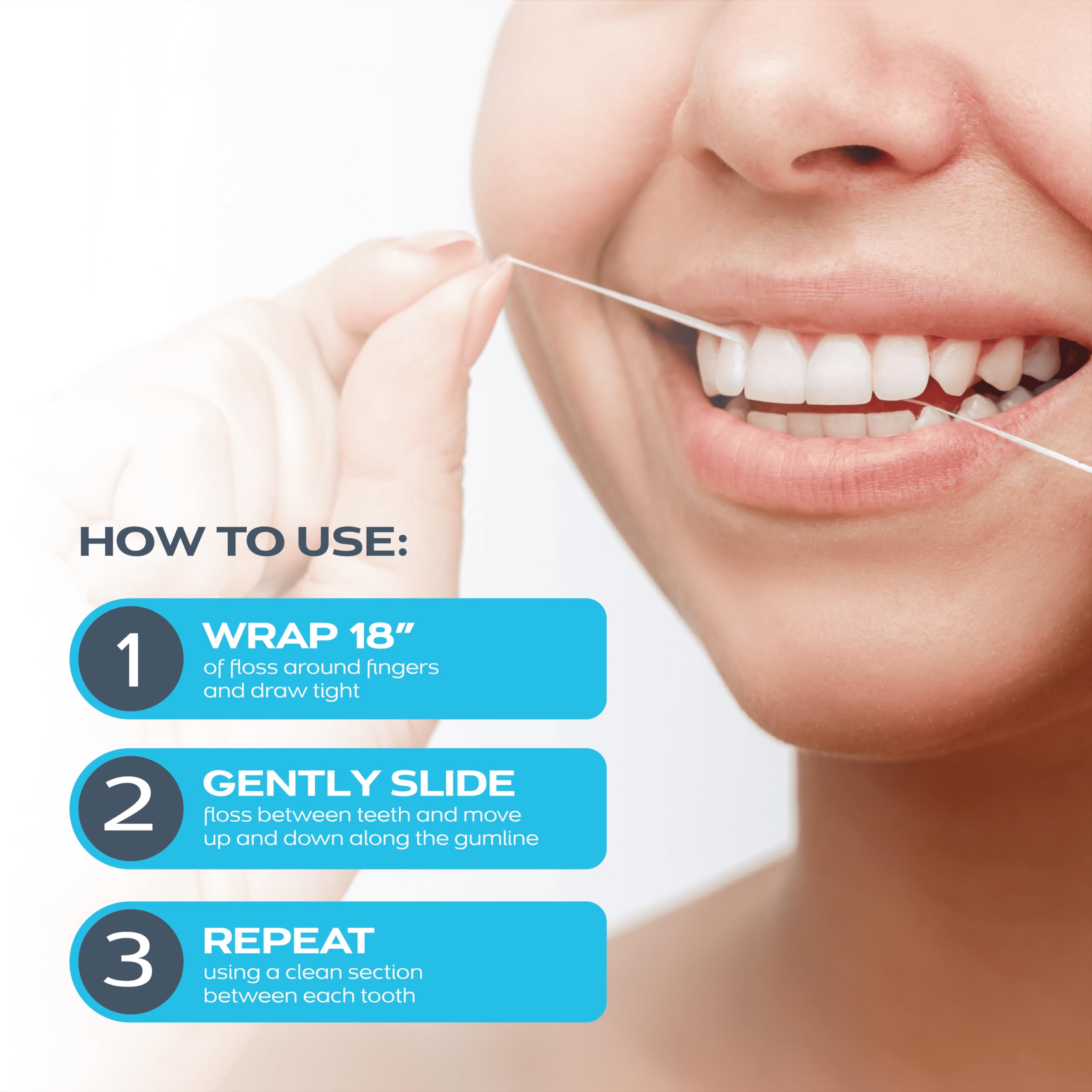 DrTung's Smart Floss reaches tight spaces between teeth for thorough cleaning.