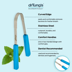DrTung's tongue scraper in travel case for on-the-go oral care.