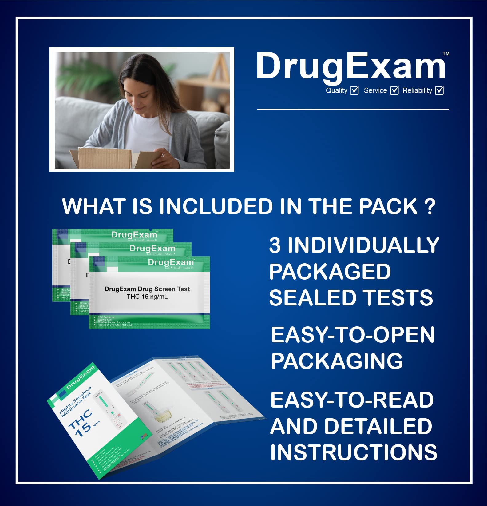 DrugExam 3Pack test strip close-up highlighting simple results