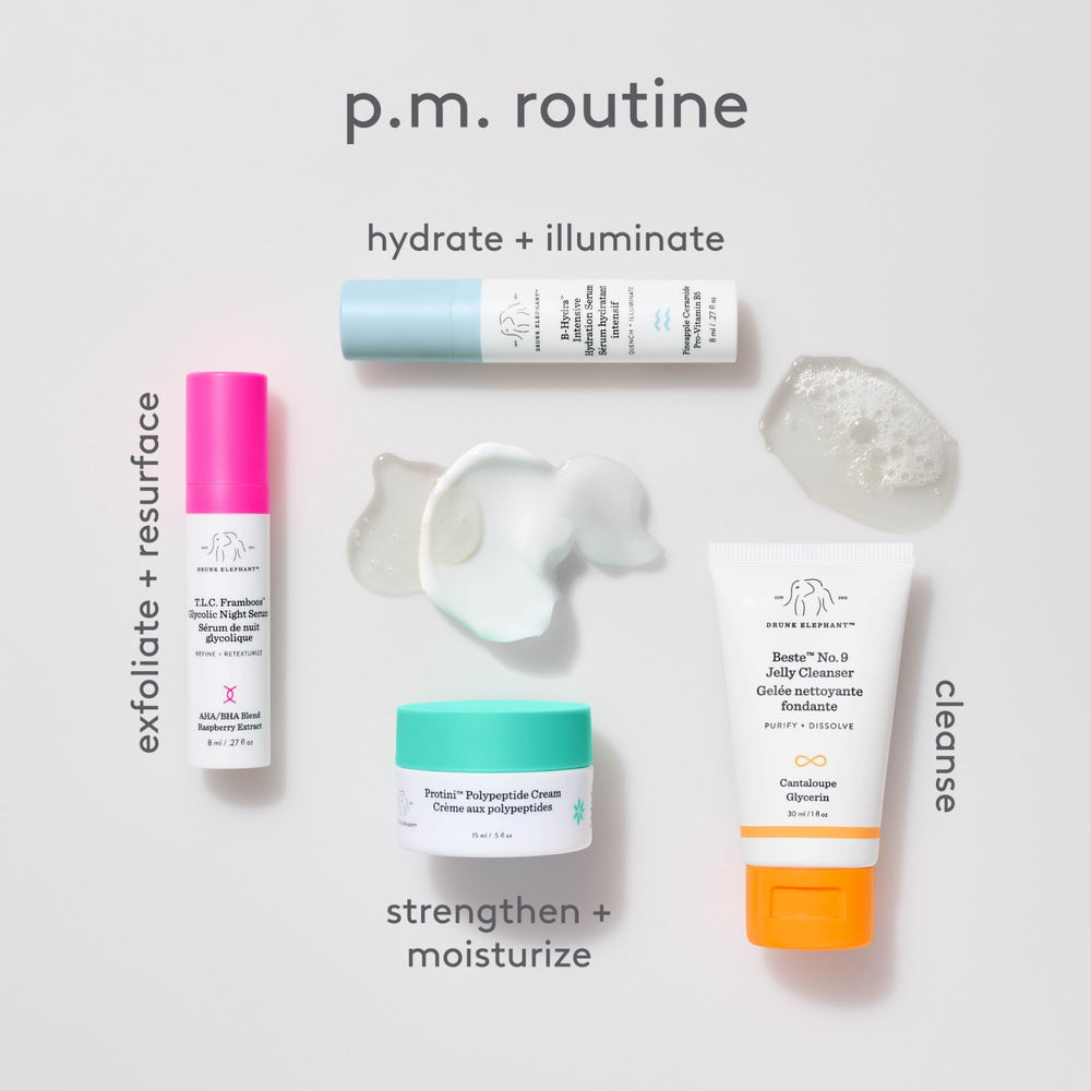 Drunk Elephant Littles Kit displayed on vanity for travel-friendly skincare