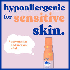 Dry Idea fragrance-free dry spray deodorant dermatologist-tested label close-up.