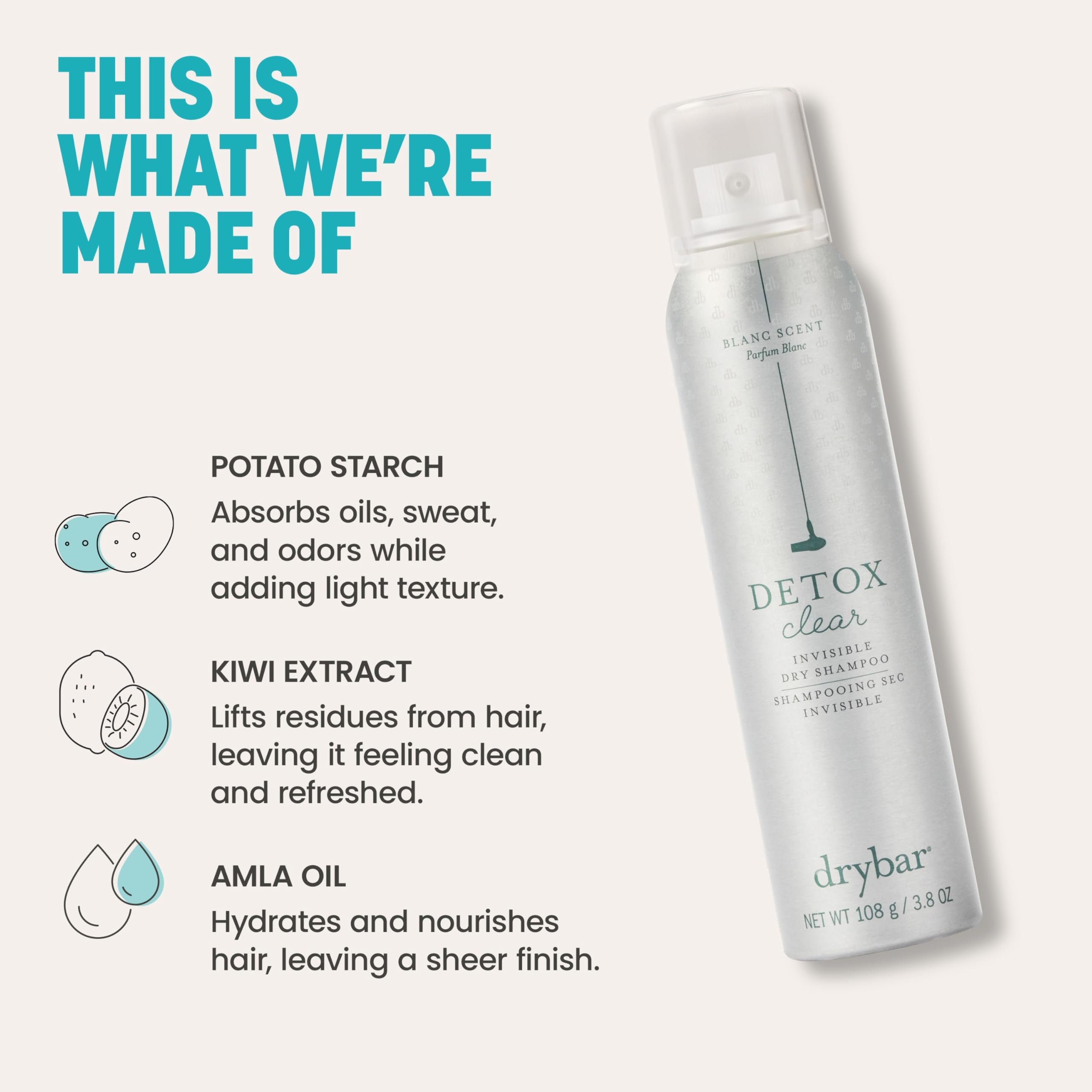 Drybar Detox Clear bottle with Blanc scent brightening hair aroma