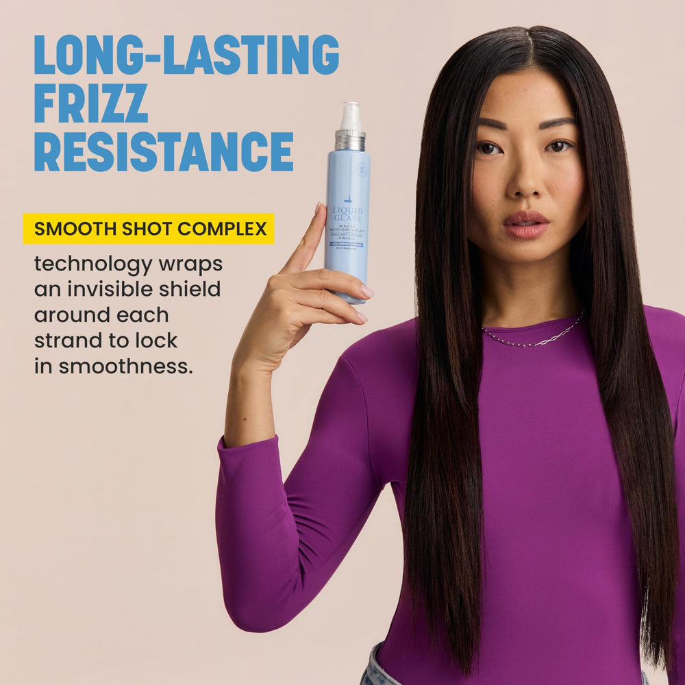 Drybar Liquid Glass illustration on a strand, emphasizing even coat and smooth cuticle.