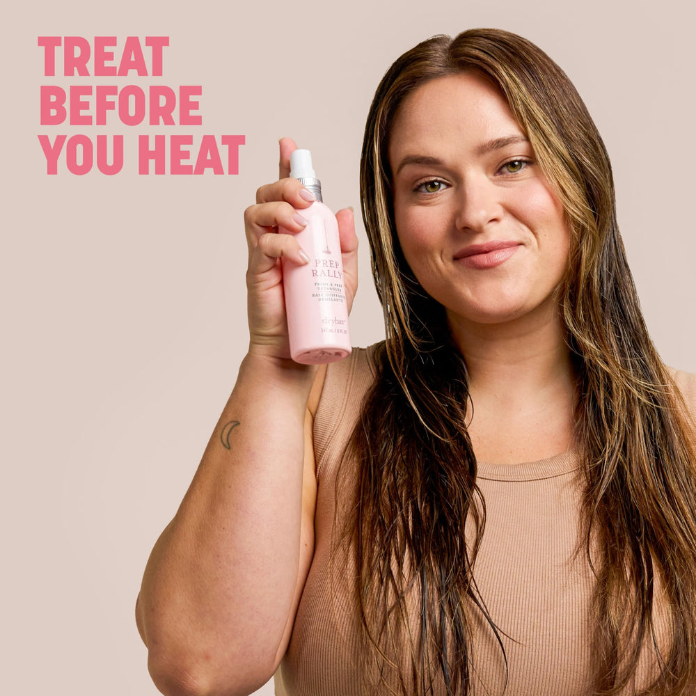 Drybar Prep Rally contains biotin and vitamins for hair strength.