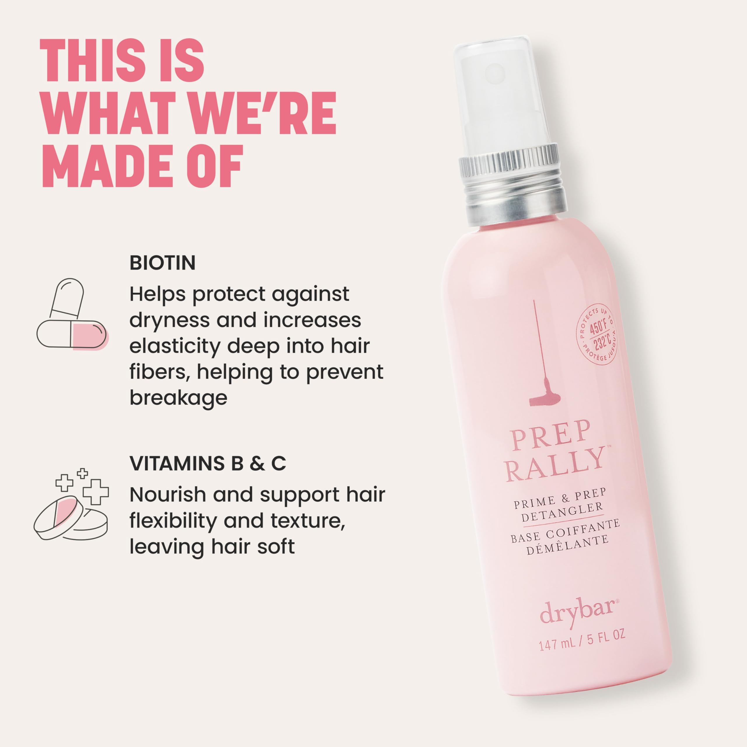 Drybar Prep Rally applied to hair to prep for styling sessions.