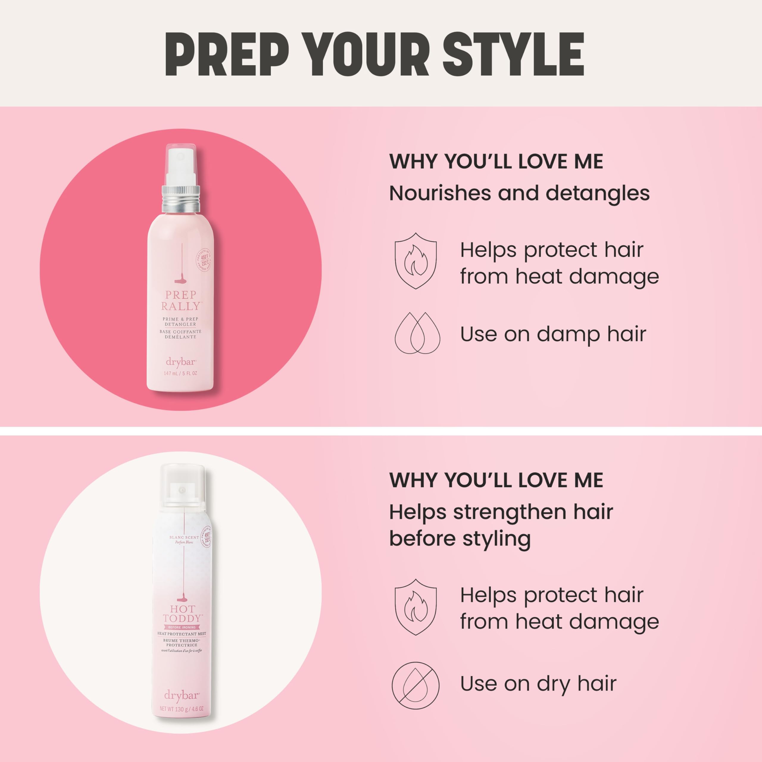Drybar Prep Rally with vitamins B and C nourishes hair elasticity.