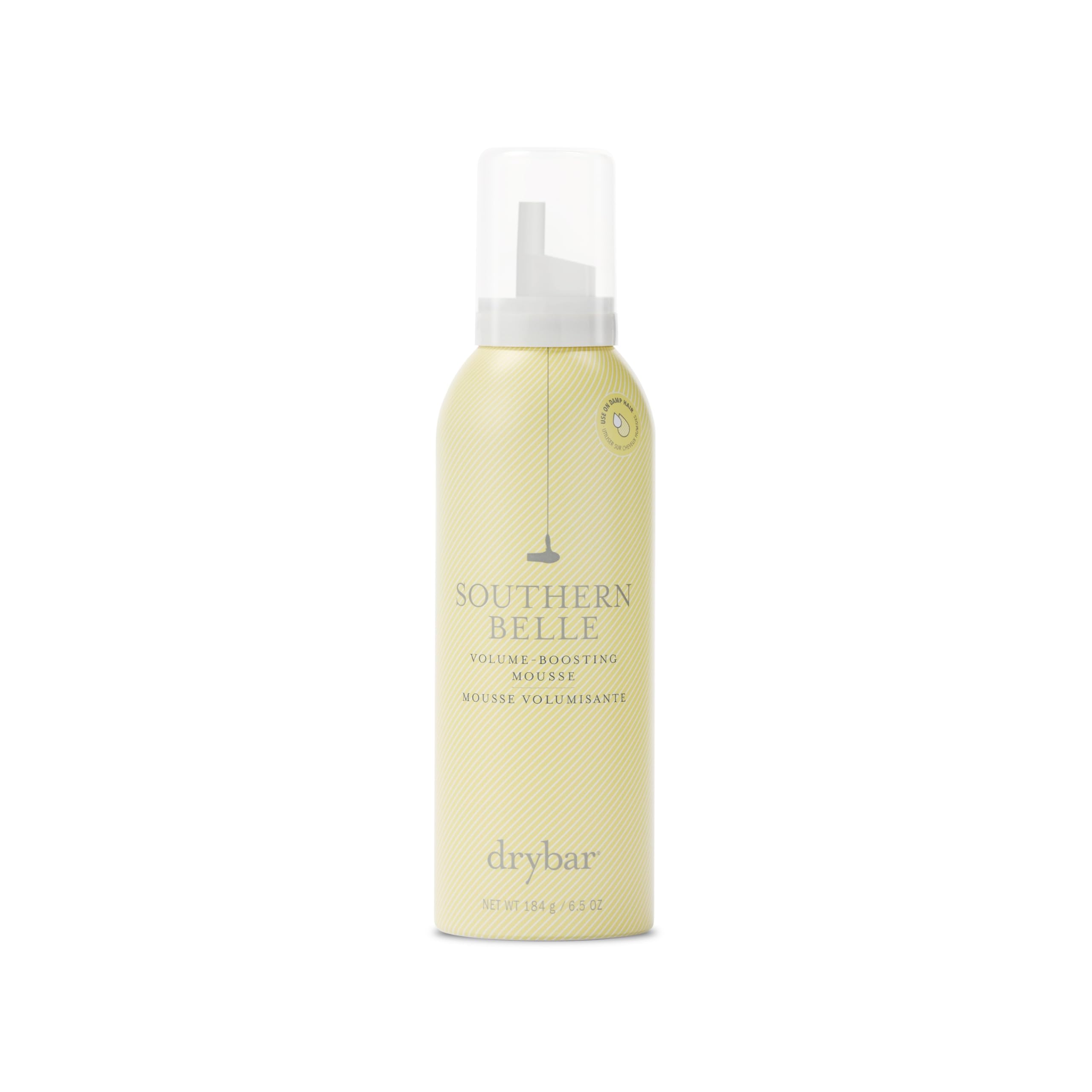 Drybar Southern Belle Volume Boosting Mousse bottle highlights frizz control and body.