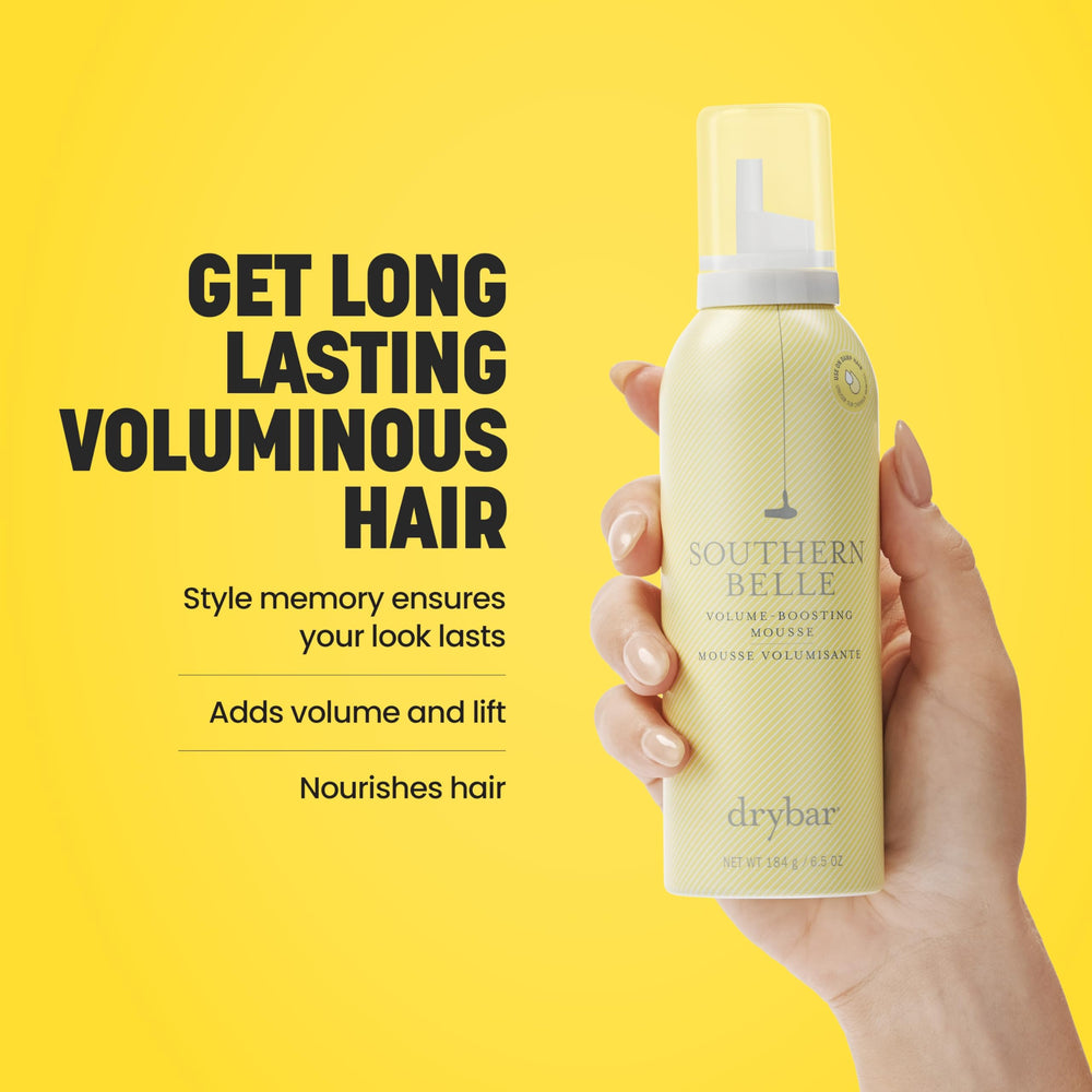 Drybar Southern Belle Volume Boosting Mousse foam texture highlights light-weight body.