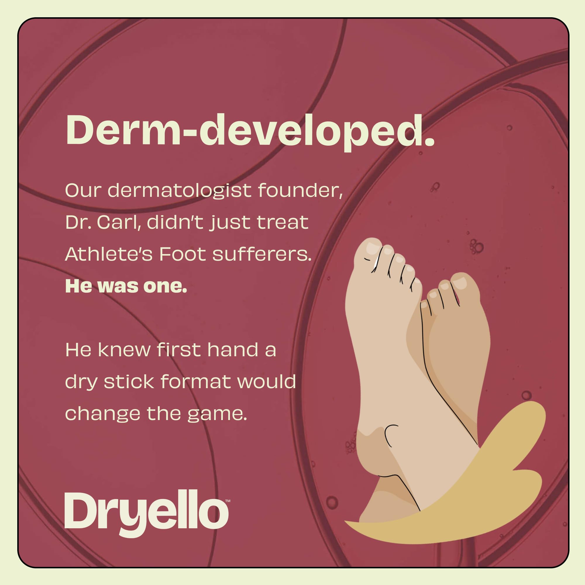 Close-up shows no-sting, no-grease sensation of Dryello on skin.