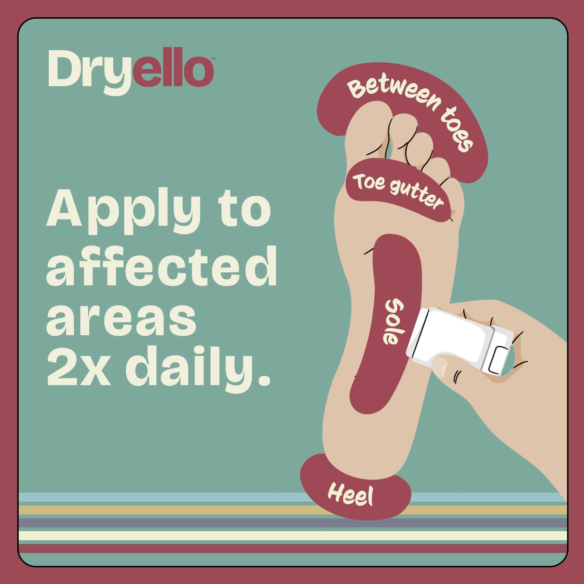 Dryello label highlights Tolnaftate 1% active ingredient for antifungal action.