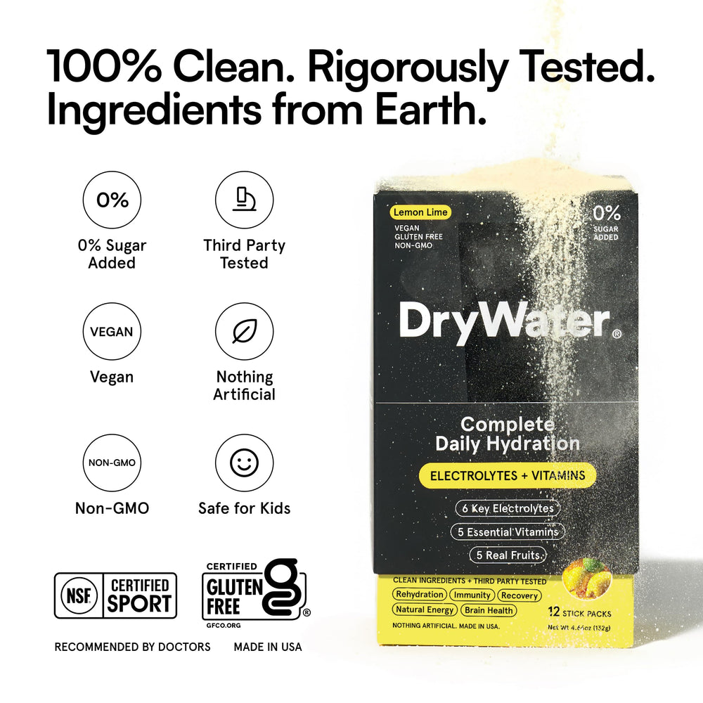 12-pack display of DryWater Lemon Lime sticks
