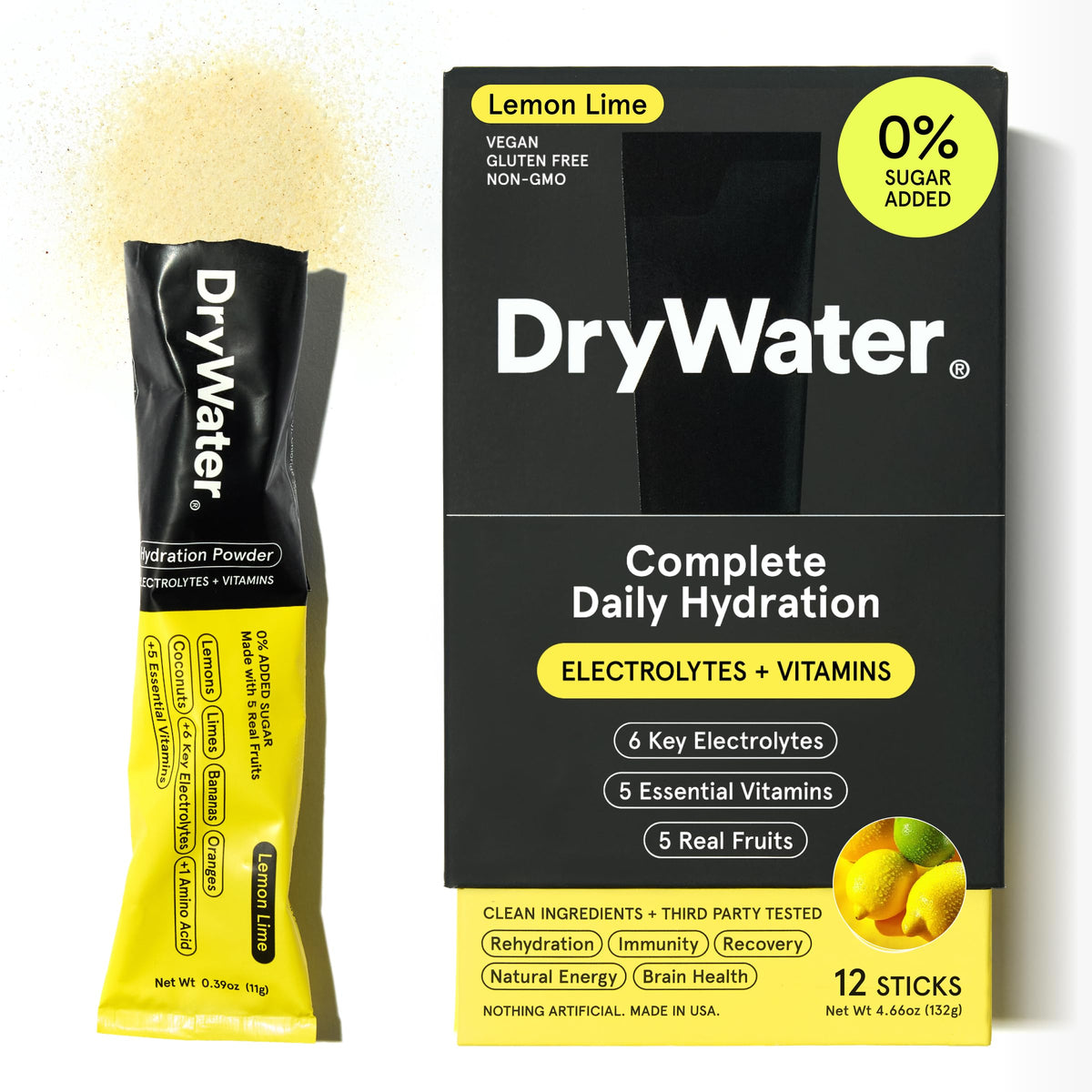 DryWater Lemon Lime hydration stick ready to mix for quick hydration