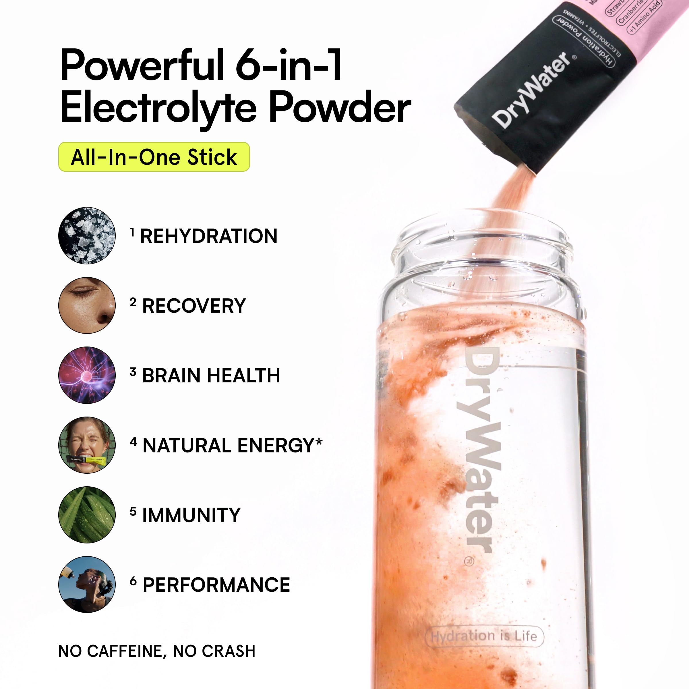 Refreshing DryWater mixed berry drink shown in a clear glass.