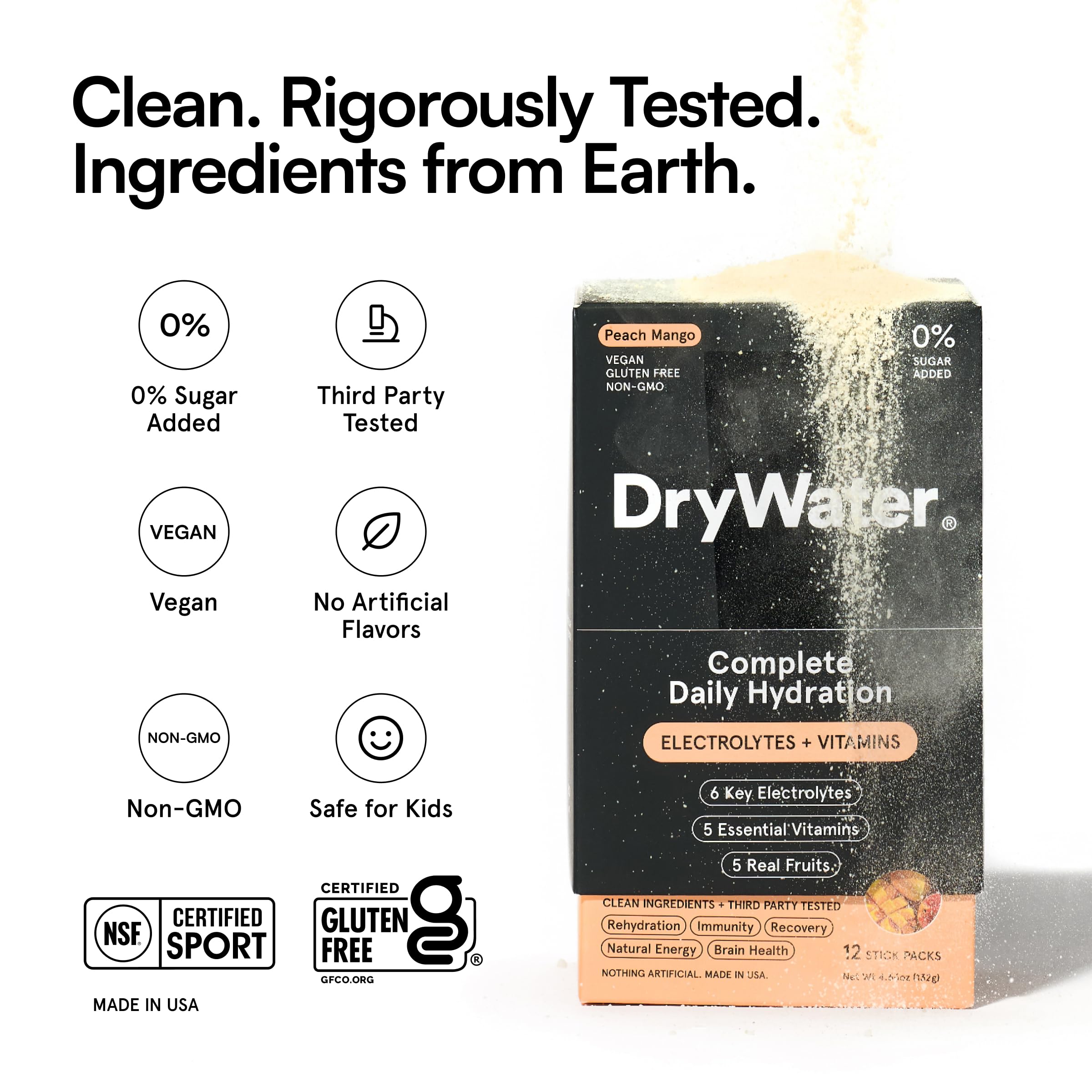 No added sugar DryWater label emphasizes clean hydration.