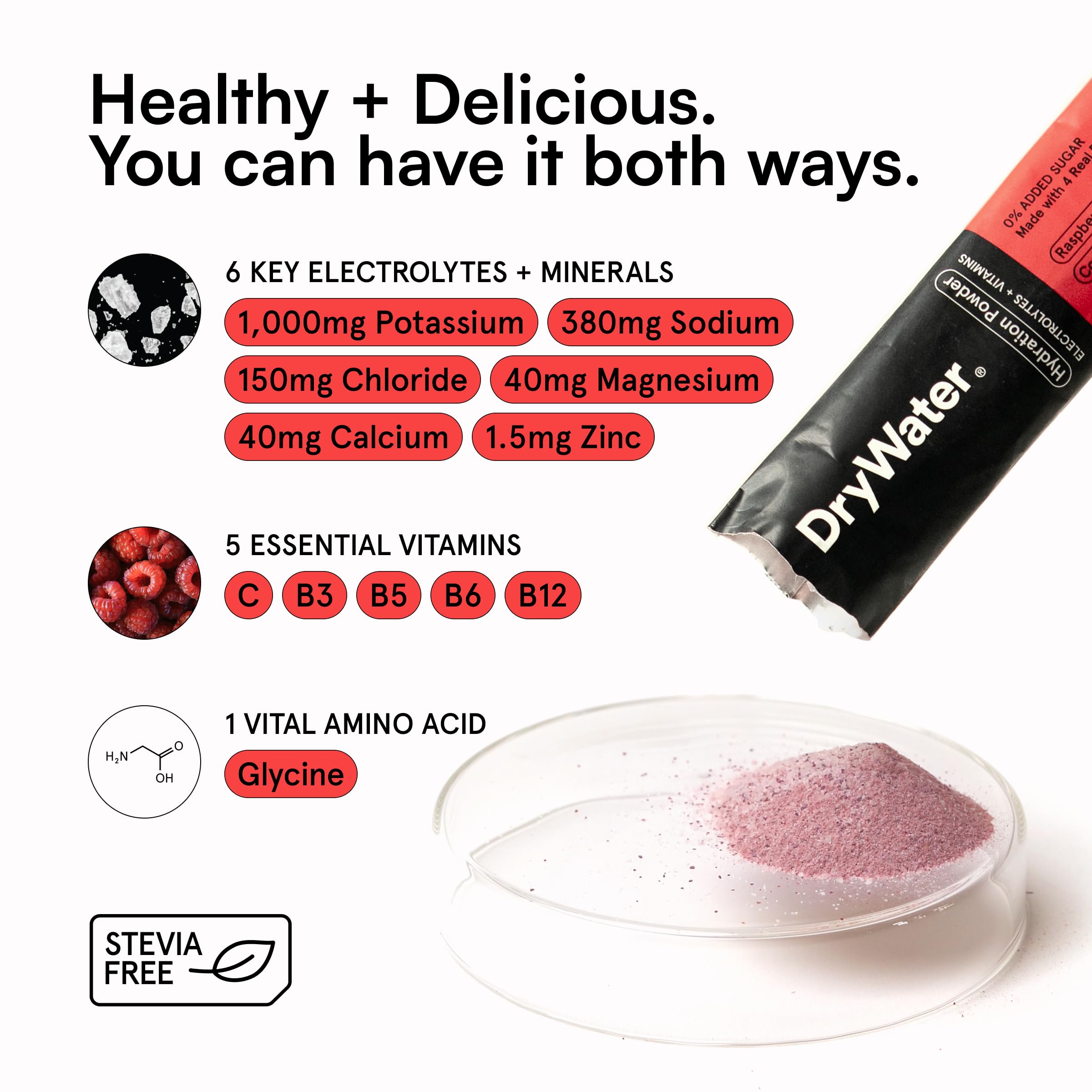 DryWater travel-friendly packets dissolve quickly for active lifestyles.