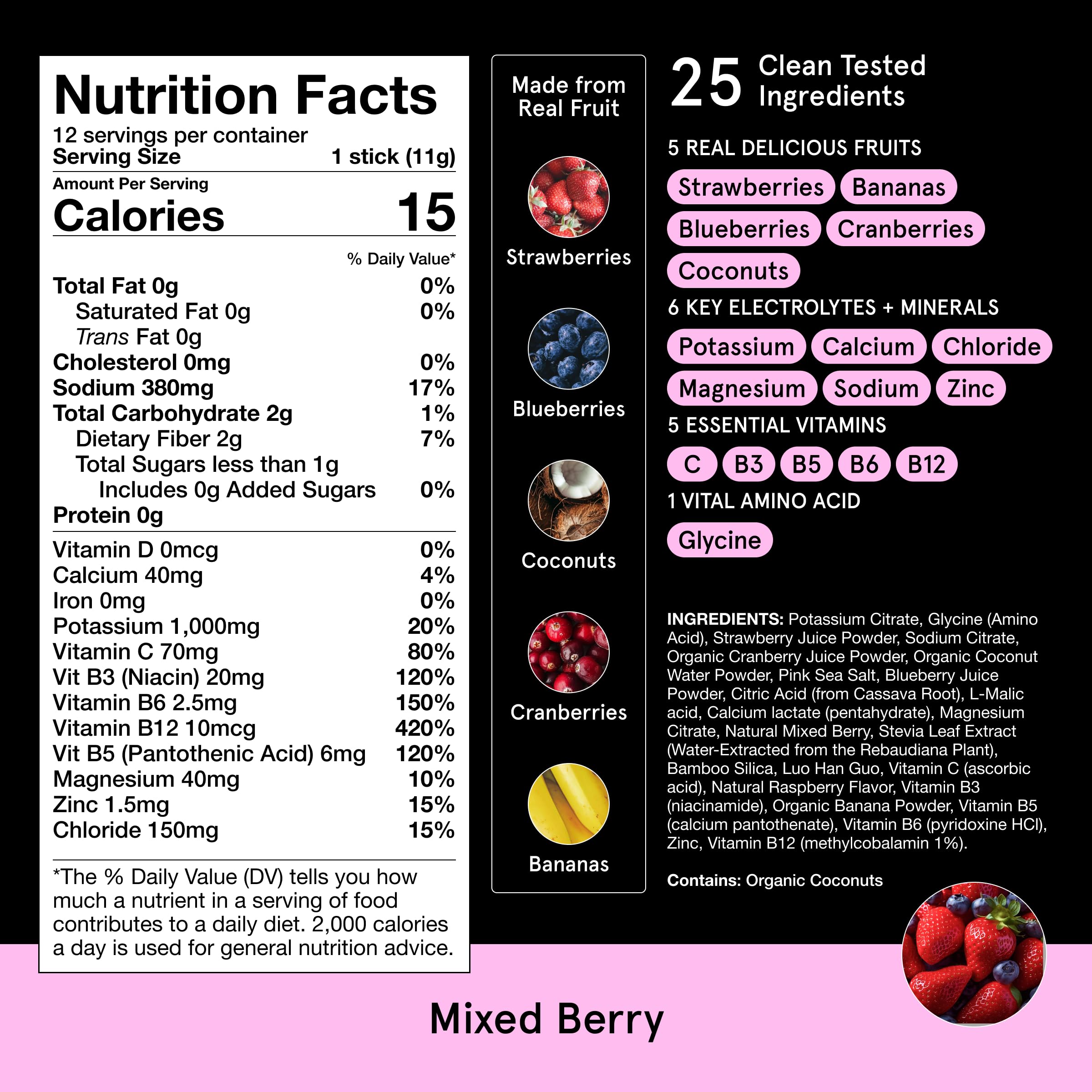 Zero added sugar badge emphasizes clean hydration without extra sweeteners.