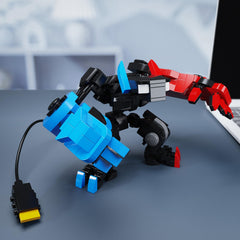DRZYJ red and blue mecha robot kit colors pop for display.