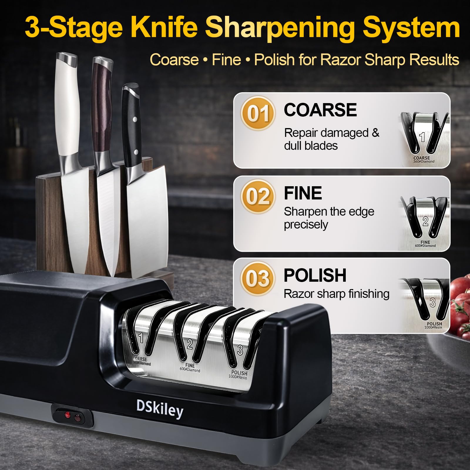 DSKiley diamond abrasive stages repair, sharpen, and polish blades.