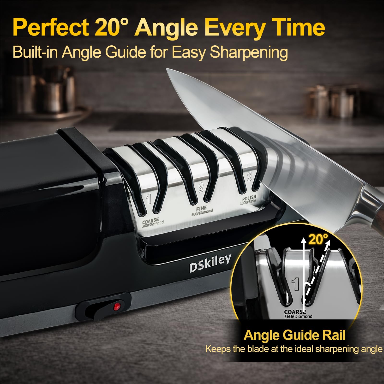 DSKiley knife-sharpener's quiet, stable motor for home kitchens.