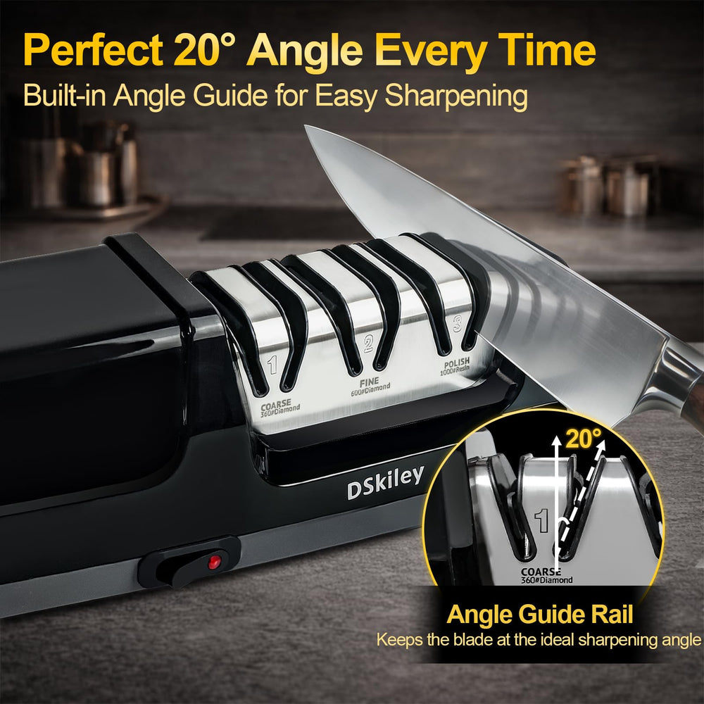DSKiley knife-sharpener's quiet, stable motor for home kitchens.