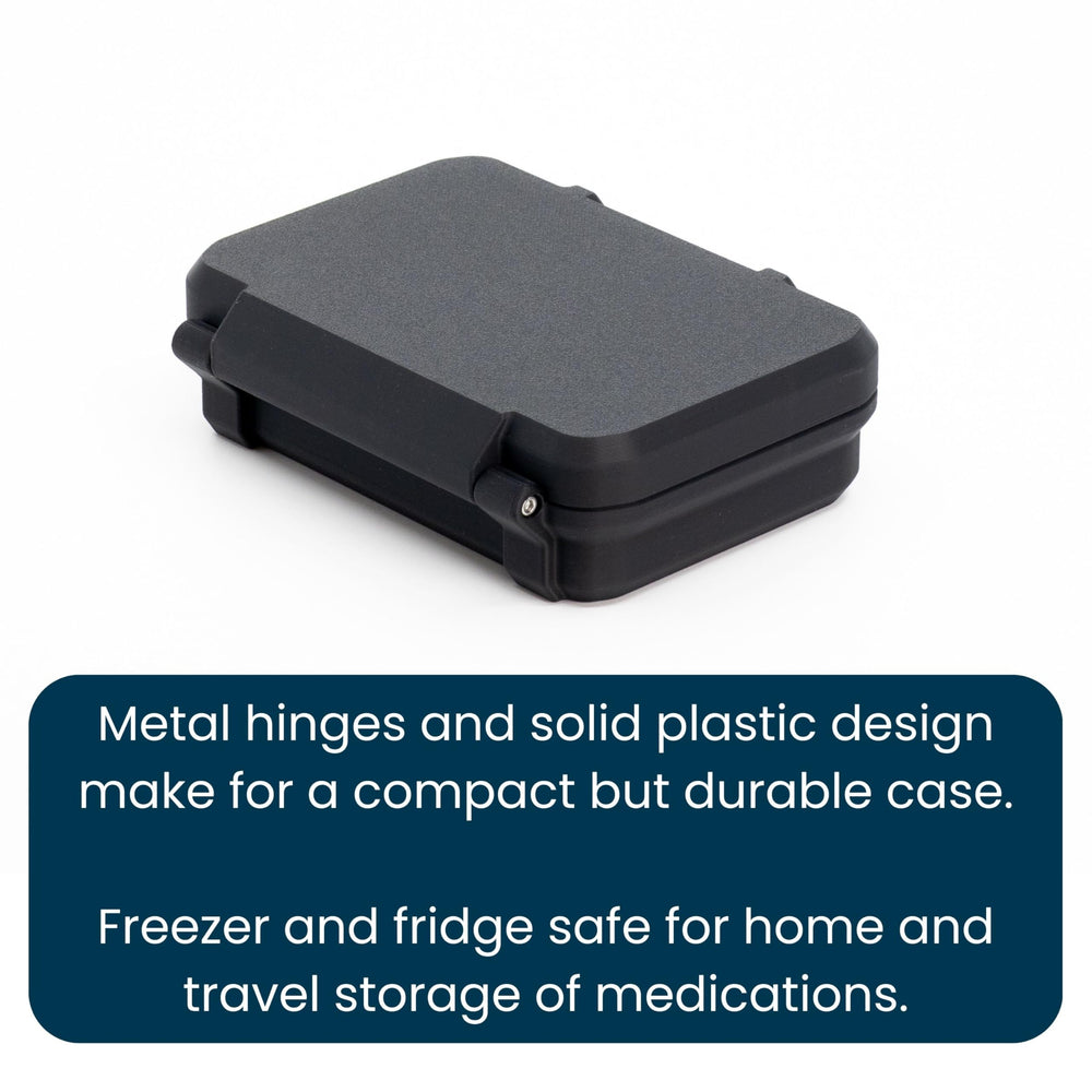 Fridge-safe Dual 3ml and 30ml vial case keeping contents stable during storage.