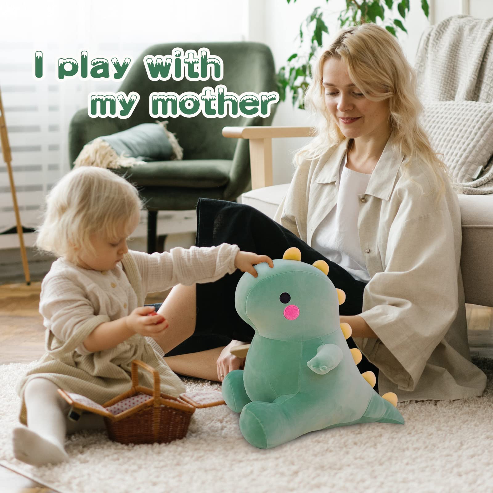 DUANMUL Green 23in dinosaur plush doubles as a decorative pillow