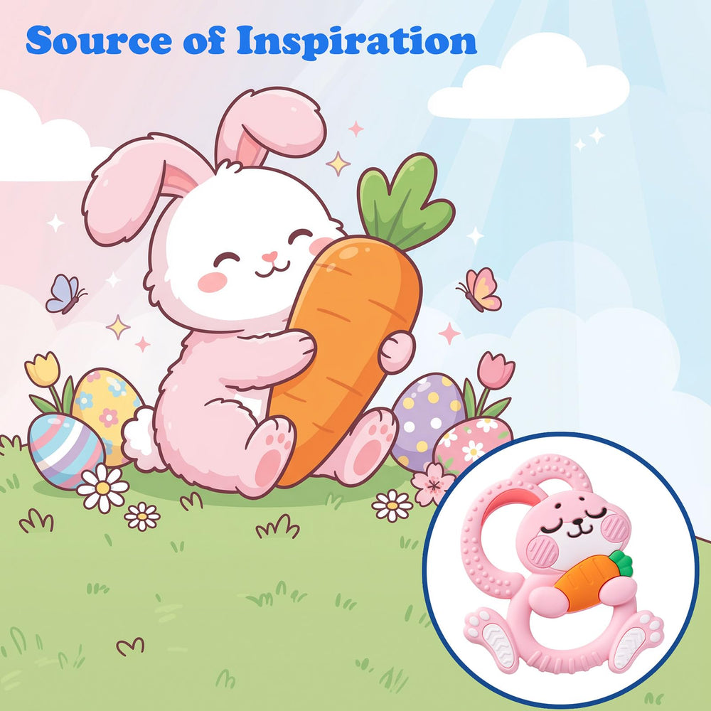 Duannick silicone bunny teether with ring handle for easy grasp