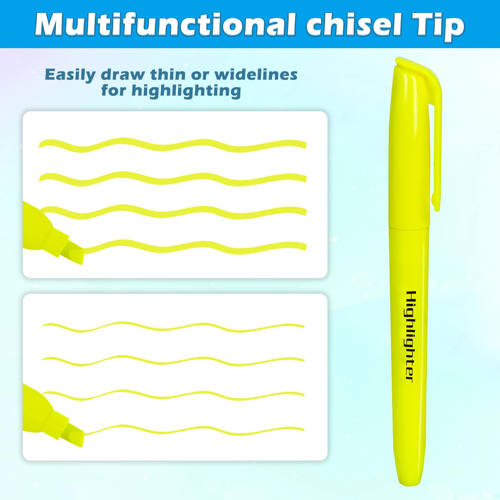 Duchong 30 yellow highlighters chisel-tip close-up for versatile line control