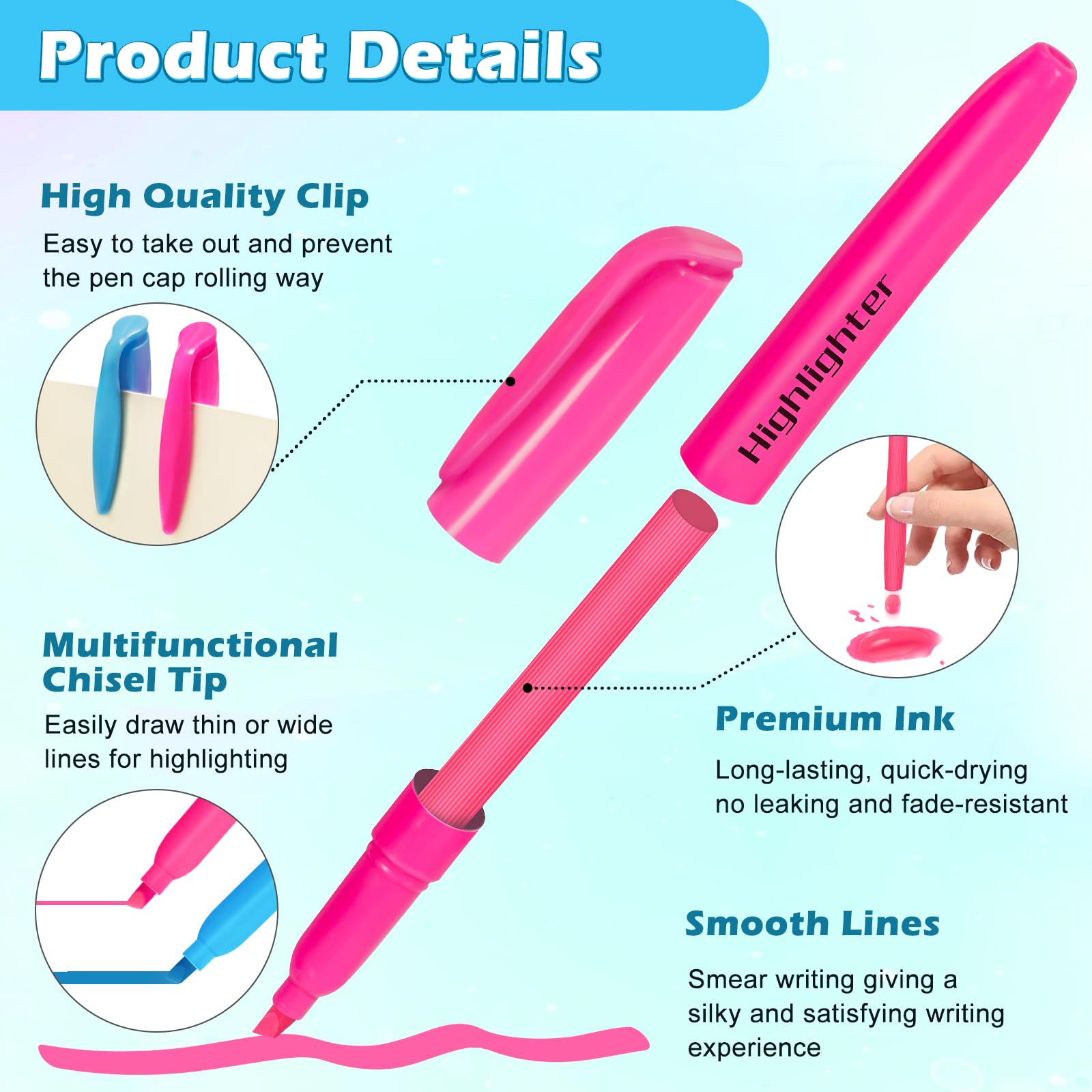 Duchong chisel-tip highlighters allow thin and wide lines.