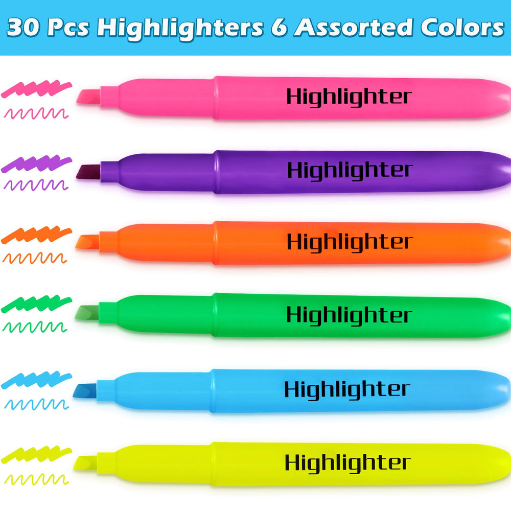 Duchong highlighters yellow pink blue green orange purple for color coding.