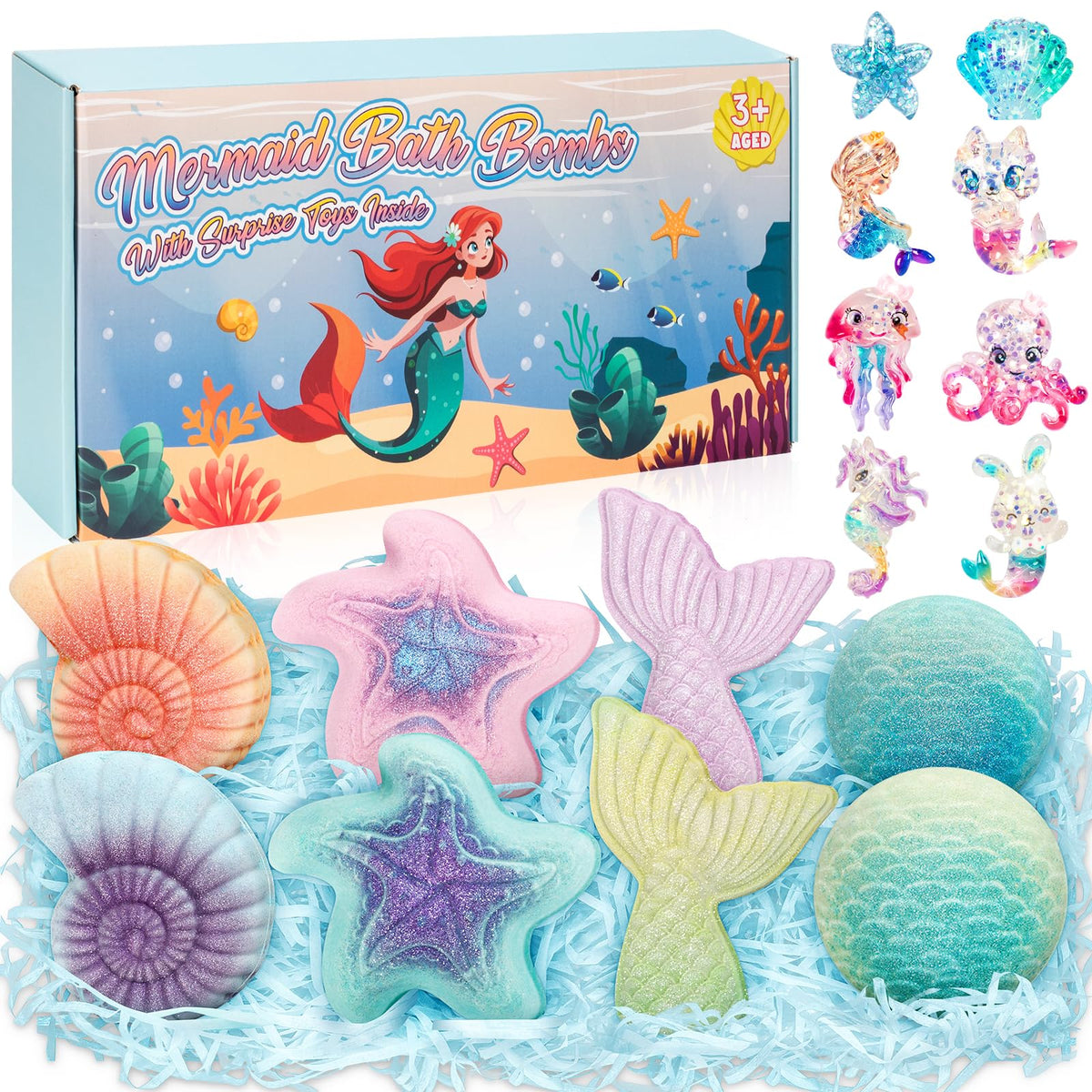 Duchong mermaid bath bombs 8-pack ready for kids' bath time fun with surprises