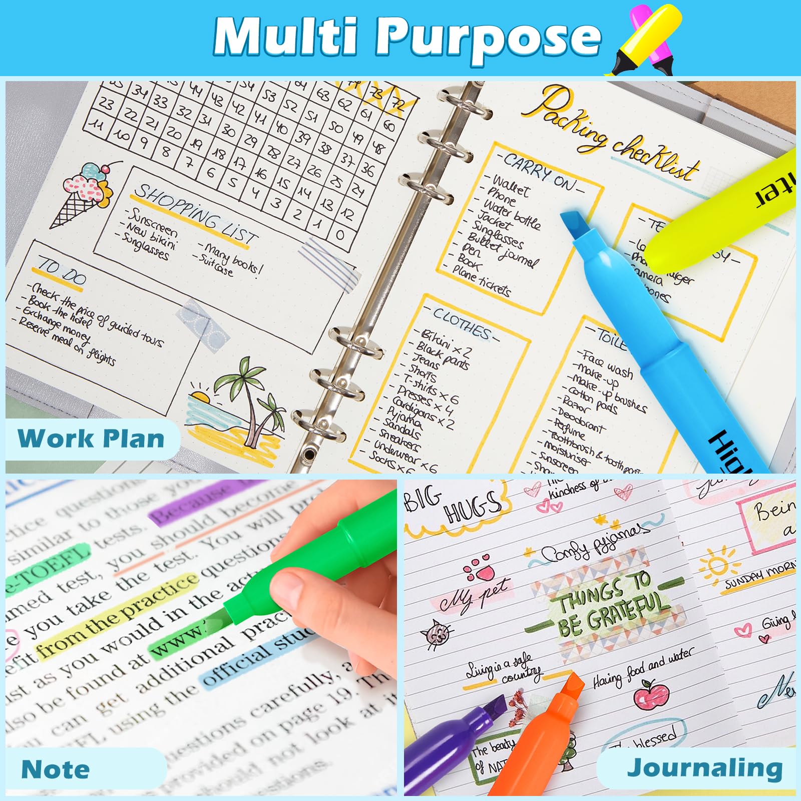 Duchong multi-purpose highlighters for textbooks, documents, and study materials.