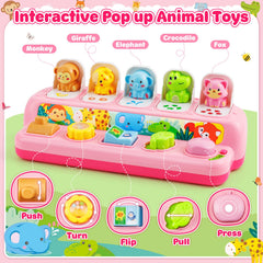Duchong pop-up toy with animal sounds enhances sensory play.