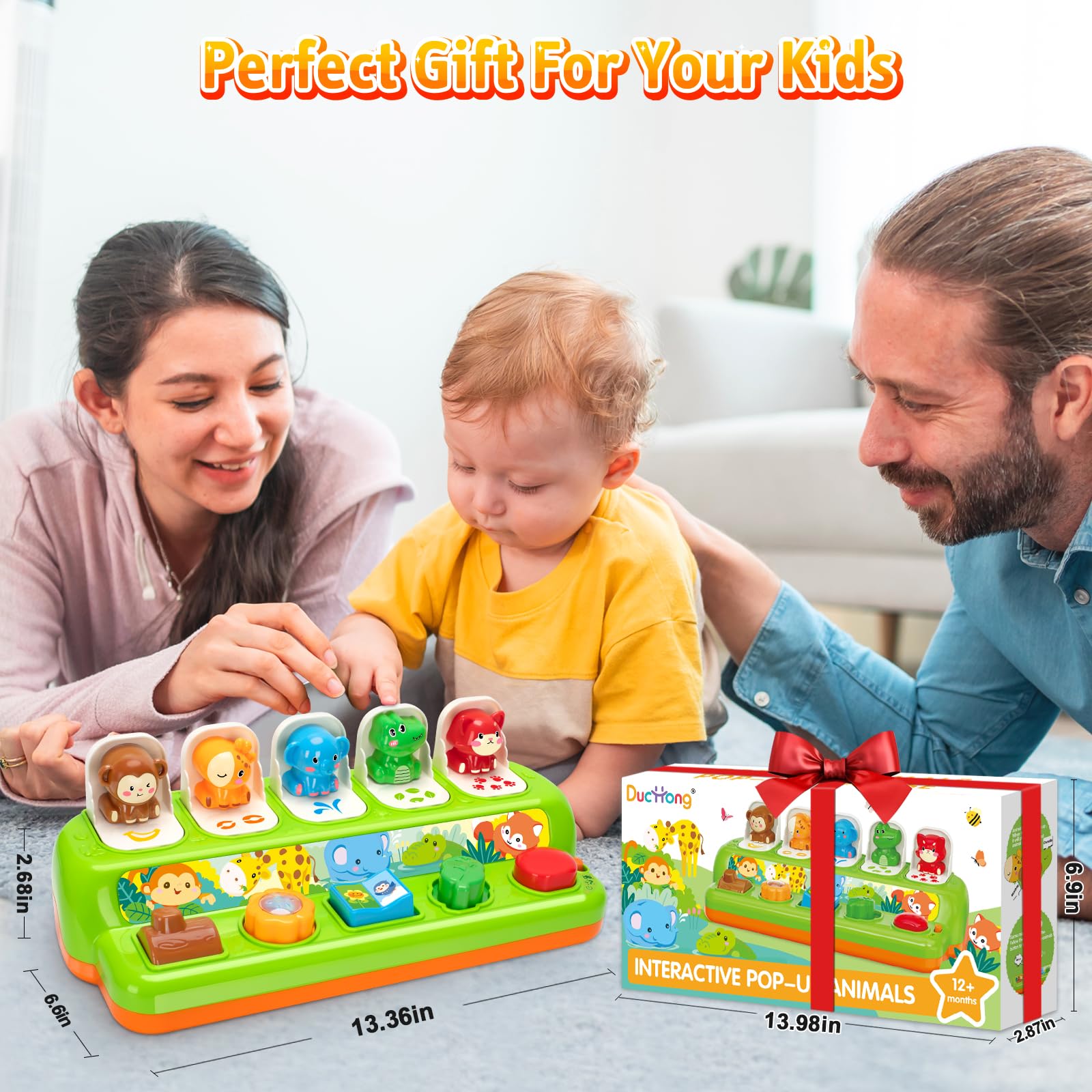 Duchong pop-up toy crafted from ABS material, safe for curious babies.