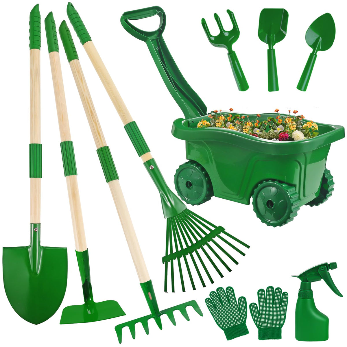 Duckura kids garden tools wheelbarrow ready for outdoor play and easy transport.
