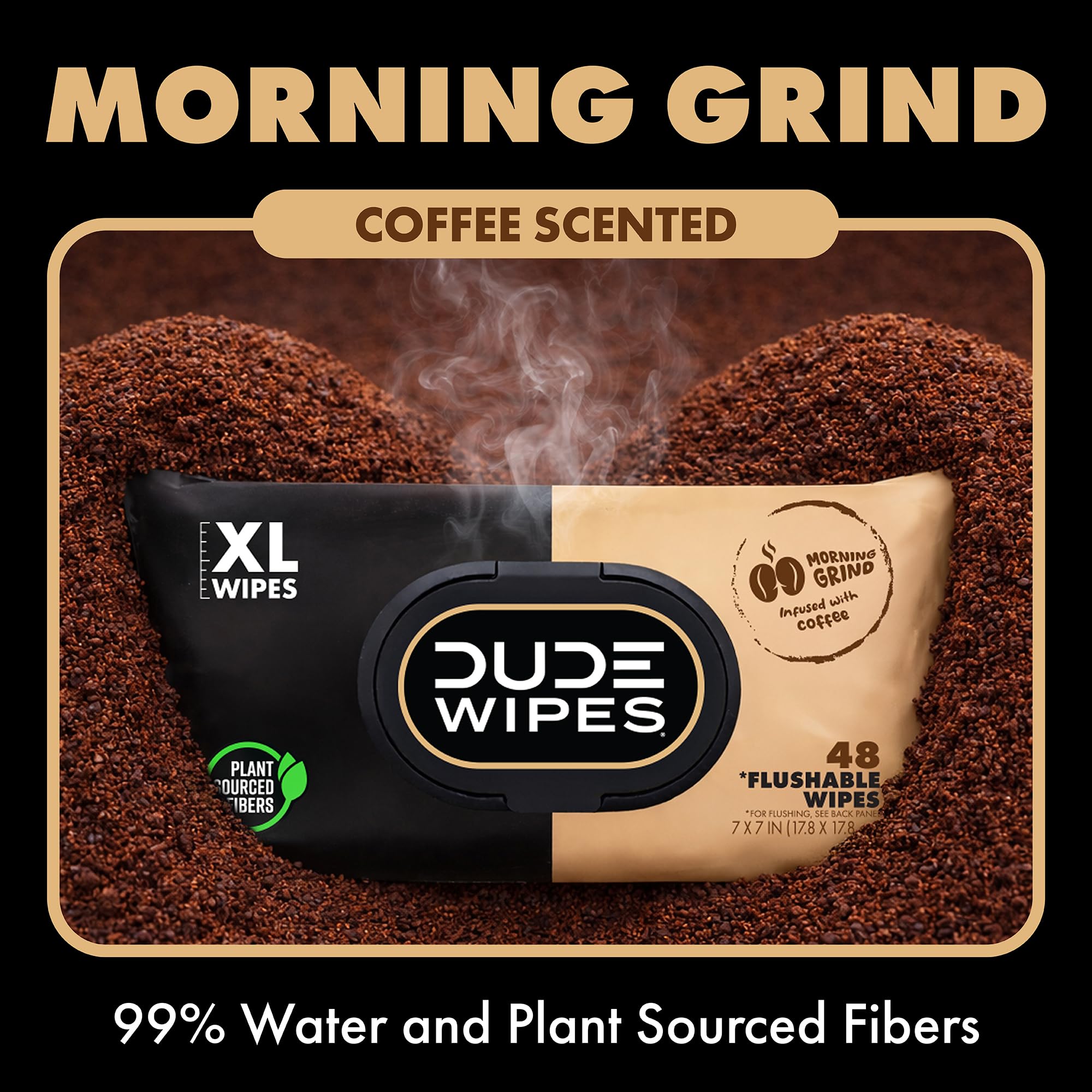 DUDE Morning Grind coffee-oil infusion label highlights energized clean