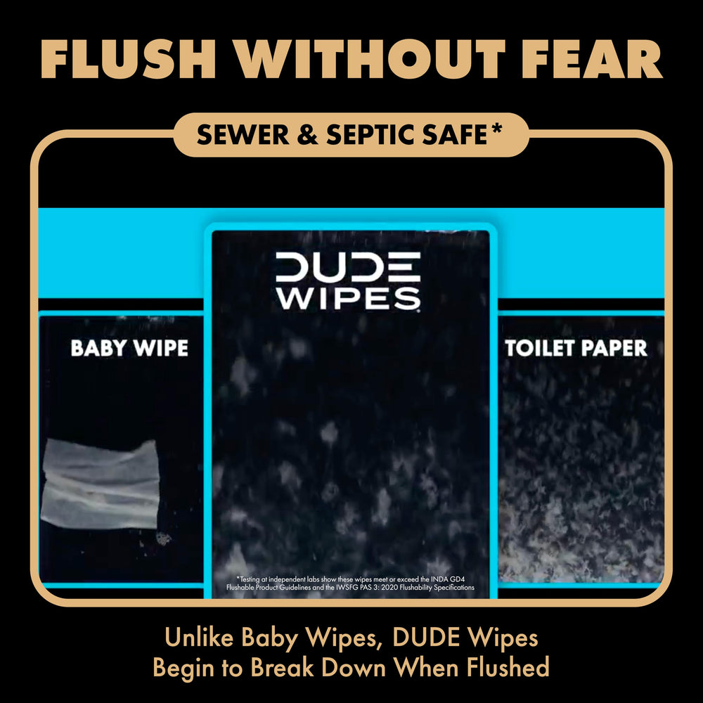 DUDE Morning Grind plant-fiber wipes ensure flushable use